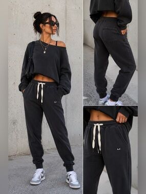 Sandrine Rose x Free People Charcoal Cotton Sweatpants Eye Embroidery Size S